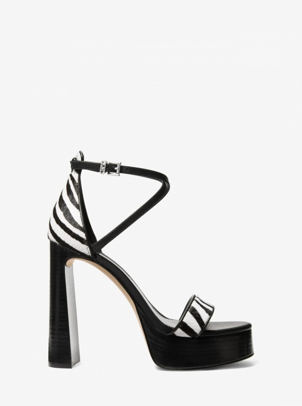 Michael Kors Cami Zebra Print Calf Hair Platform Sandal