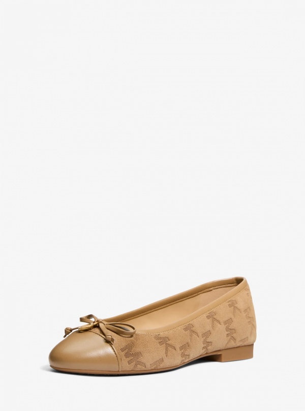 Michael Kors Piper Flex Logo Stitched Suede Ballet Flat