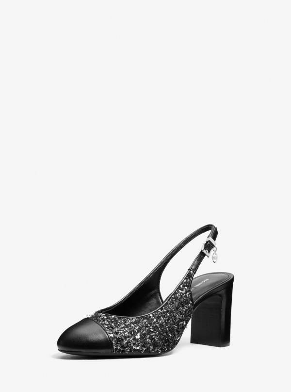 Michael Kors Piper Flex Metallic Tweed and Leather Slingback Pump