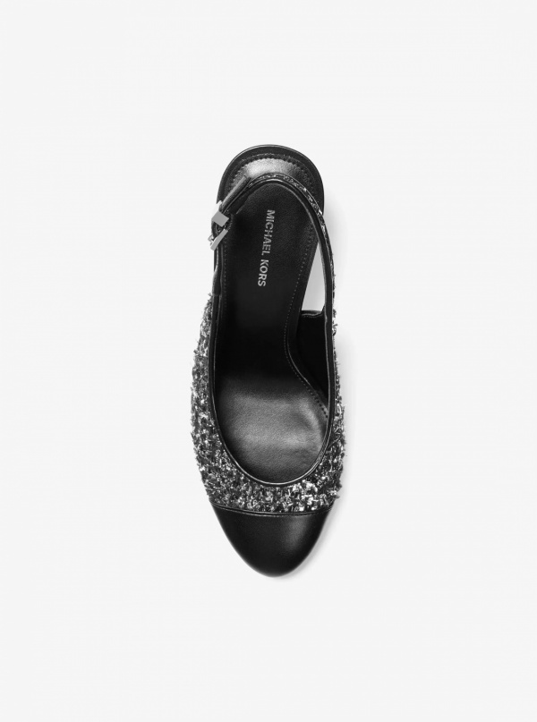 Michael Kors Piper Flex Metallic Tweed and Leather Slingback Pump