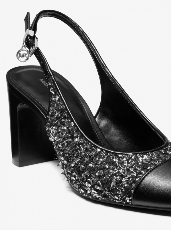 Michael Kors Piper Flex Metallic Tweed and Leather Slingback Pump