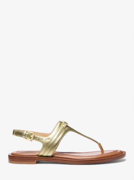 MICHAEL Michael Kors Mandy Metallic Leather T-Strap Sandal