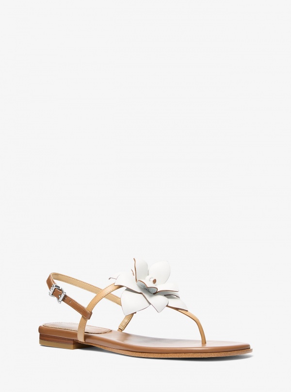 Michael Kors Jacie Floral Embellished Leather T-Strap Sandal