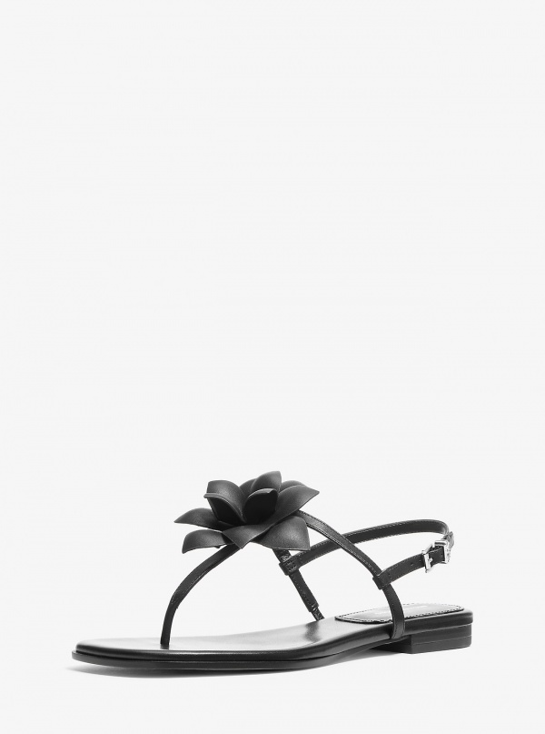 Michael Kors Jacie Floral Embellished Leather T-Strap Sandal