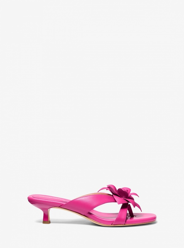 Michael Kors Jacie Floral Embellished Leather Kitten Heel Sandal