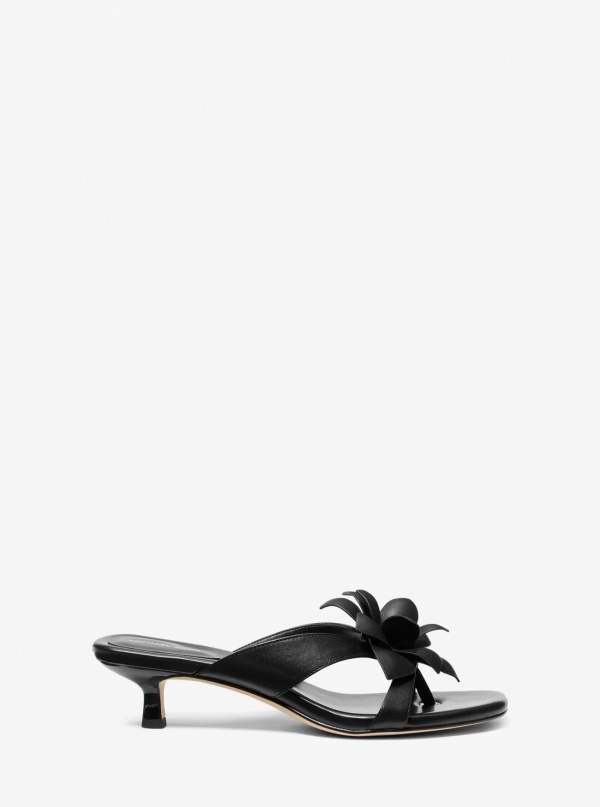 Michael Kors Jacie Floral Embellished Leather Kitten Heel Sandal