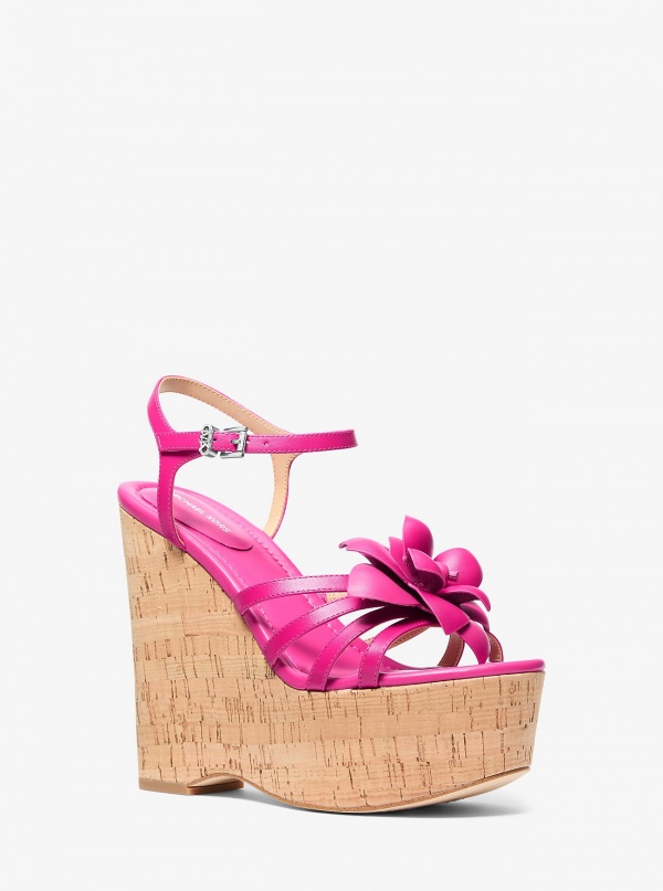 Michael Kors Jacie Floral Embellished Leather Wedge Sandal