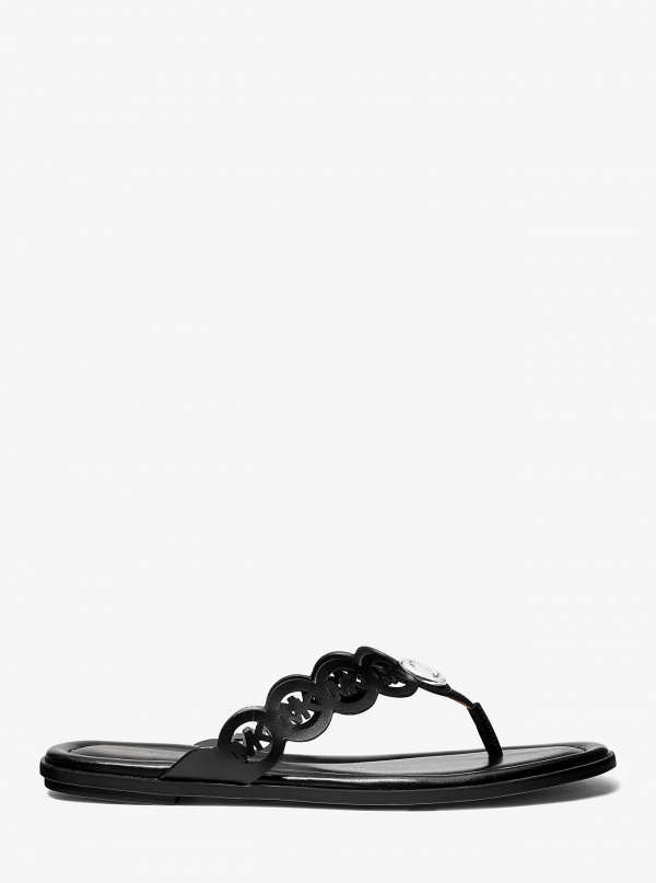 Michael Kors Janie Perforated Logo Leather Sandal