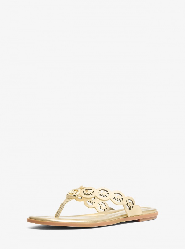 Michael Kors Janie Perforated Logo Metallic Leather Sandal