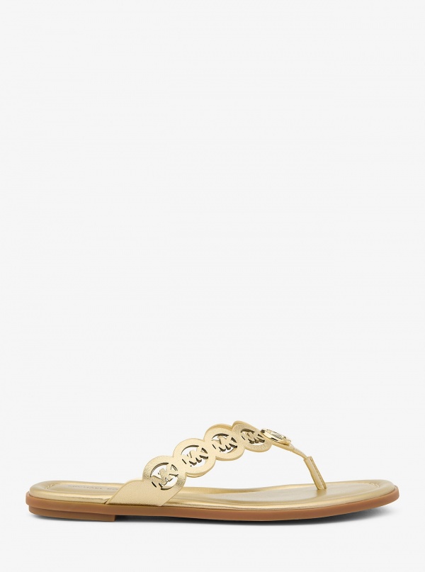 Michael Kors Janie Perforated Logo Metallic Leather Sandal