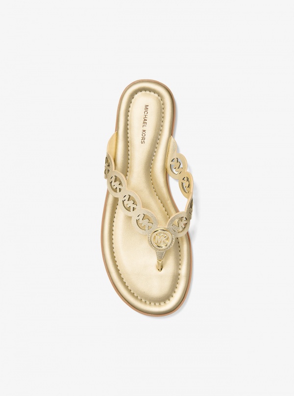 Michael Kors Janie Perforated Logo Metallic Leather Sandal