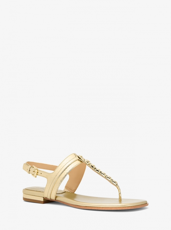 MICHAEL Michael Kors Marcia Embellished Metallic Leather Sandal