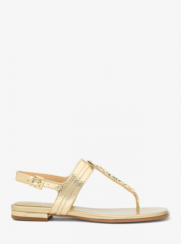 MICHAEL Michael Kors Marcia Embellished Metallic Leather Sandal