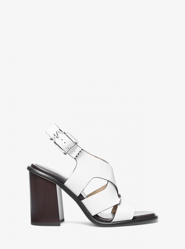 MICHAEL Michael Kors Raven Leather Block Heel Sandal