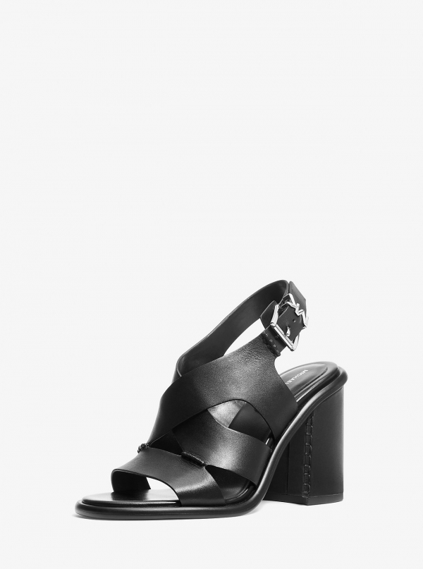 MICHAEL Michael Kors Raven Leather Block Heel Sandal