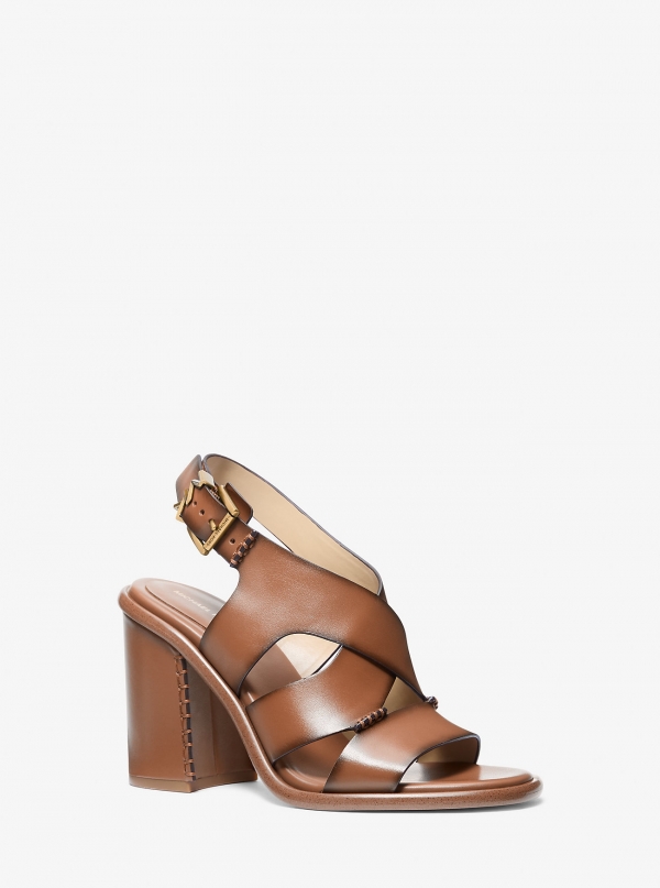 MICHAEL Michael Kors Raven Burnished Leather Block Heel Sandal