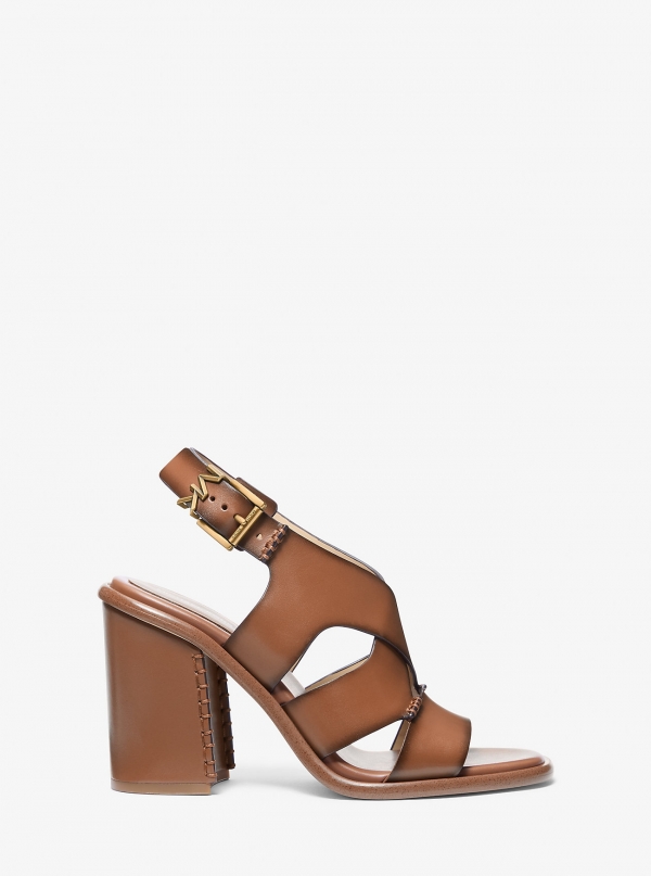 MICHAEL Michael Kors Raven Burnished Leather Block Heel Sandal