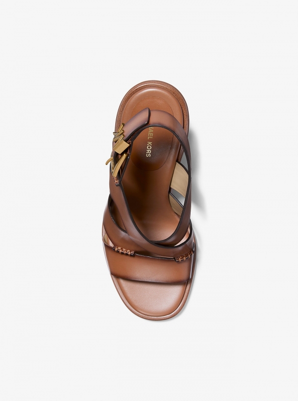 MICHAEL Michael Kors Raven Burnished Leather Block Heel Sandal
