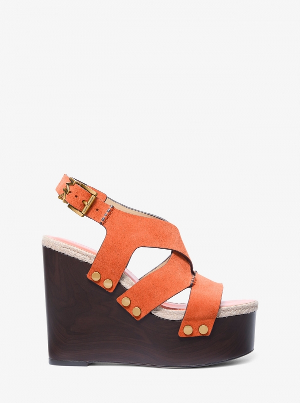 MICHAEL Michael Kors Raven Studded Suede Wedge Sandal