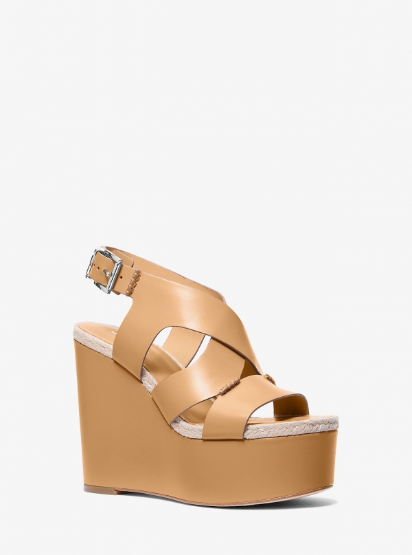 MICHAEL Michael Kors Raven Leather Wedge Sandal
