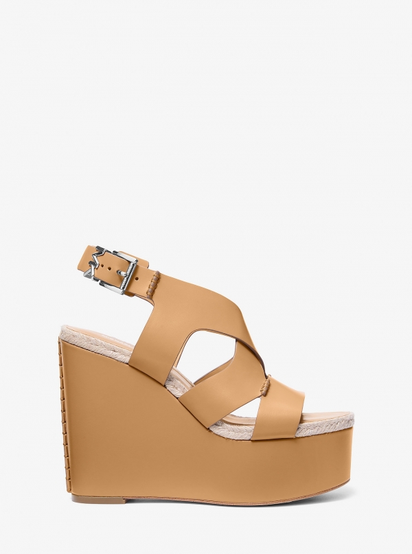 MICHAEL Michael Kors Raven Leather Wedge Sandal