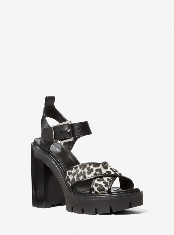 Michael Kors Colby Leopard Print Calf Hair Lug Platform Sandal