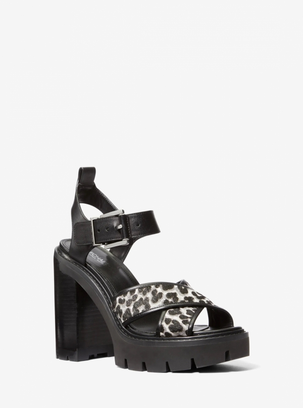 MICHAEL Michael Kors Colby Leopard Print Calf Hair Lug Platform Sandal