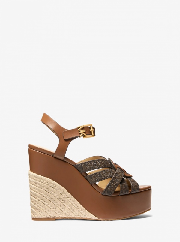 Michael Kors Erika Leather and Signature Logo Wedge Sandal
