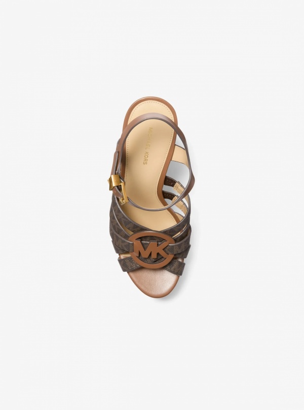 Michael Kors Erika Leather and Signature Logo Wedge Sandal