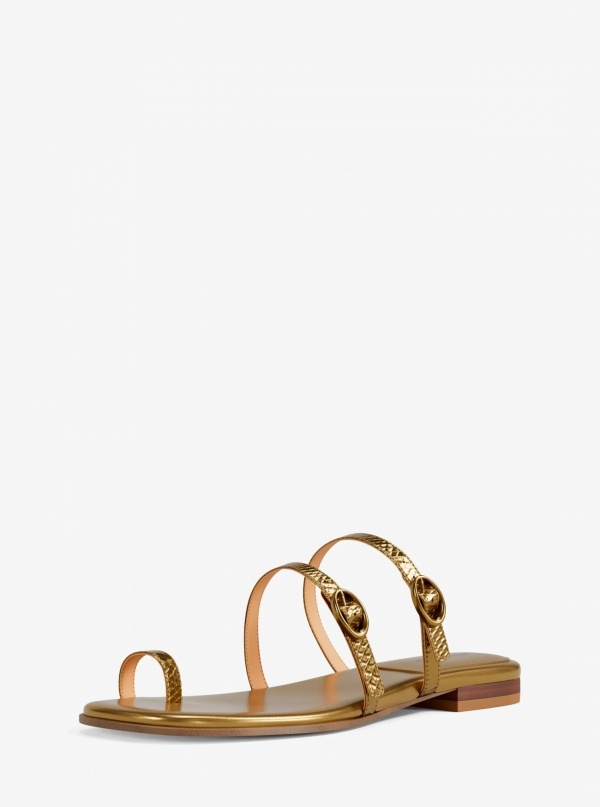 Michael Kors Kya Metallic Snake Embossed Leather Flat Sandal