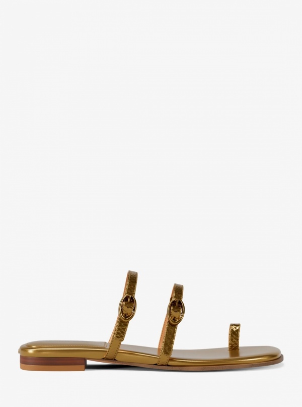 Michael Kors Kya Metallic Snake Embossed Leather Flat Sandal