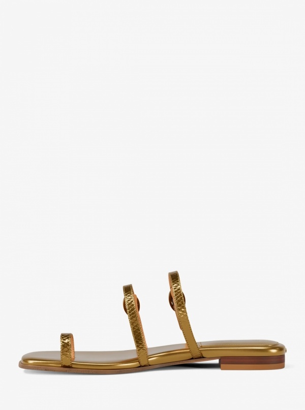 Michael Kors Kya Metallic Snake Embossed Leather Flat Sandal