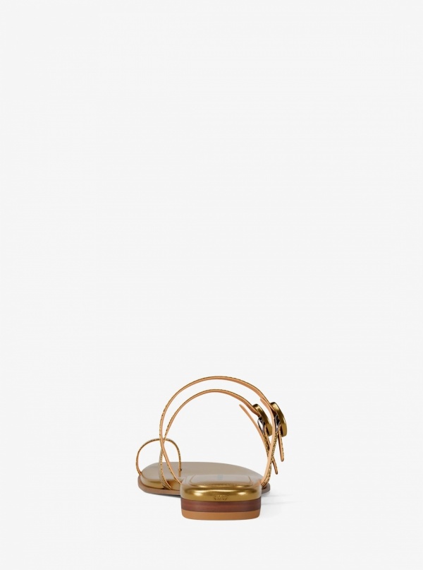 Michael Kors Kya Metallic Snake Embossed Leather Flat Sandal