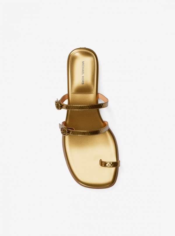 Michael Kors Kya Metallic Snake Embossed Leather Flat Sandal