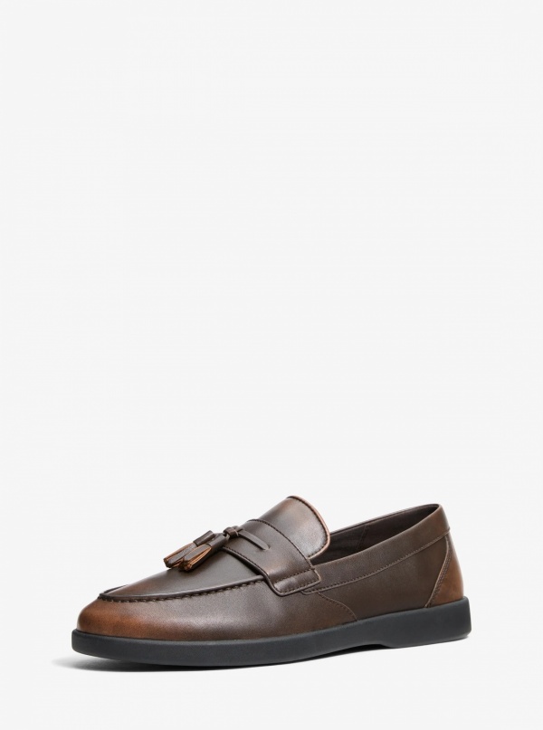 Michael Kors Mens Wesley Tassel Burnished Leather Loafer
