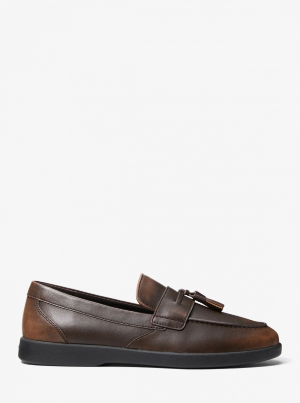 Michael Kors Mens Wesley Tassel Burnished Leather Loafer