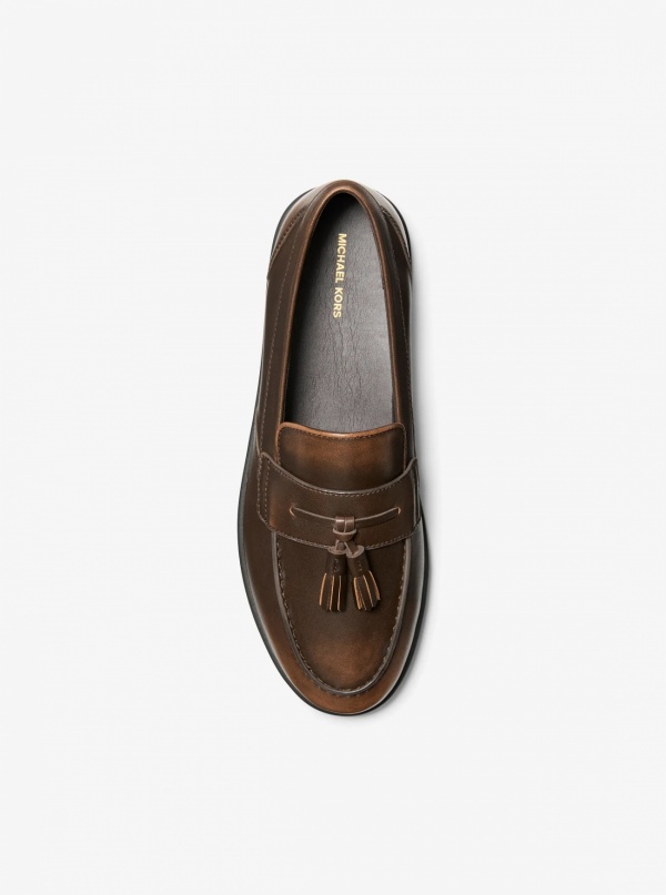 Michael Kors Mens Wesley Tassel Burnished Leather Loafer