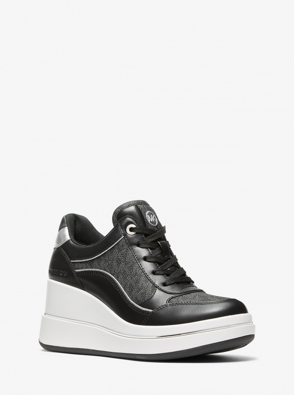 Michael Kors Emmy Signature Logo and Leather Wedge Trainer