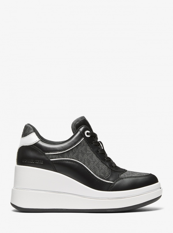 Michael Kors Emmy Signature Logo and Leather Wedge Trainer