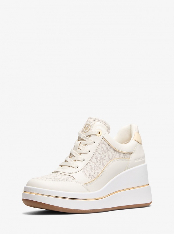 Michael Kors Emmy Signature Logo and Leather Wedge Trainer