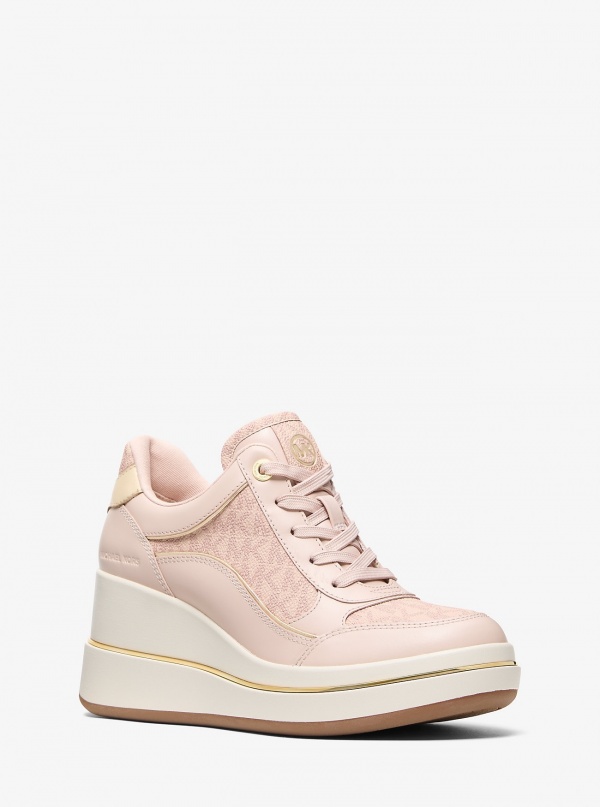 Michael Kors Emmy Signature Logo and Leather Wedge Trainer