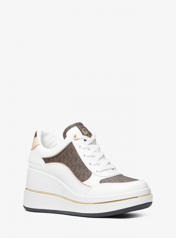 Michael Kors Emmy Signature Logo and Leather Wedge Trainer