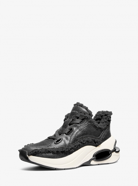 MICHAEL Michael Kors Toni Distressed Leather and Sherpa Trainer