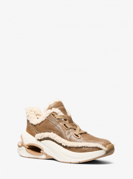MICHAEL Michael Kors Toni Distressed Leather and Sherpa Trainer