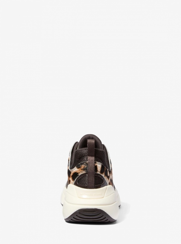 Michael Kors Bowie Leopard-Print Calf Hair and Mesh Trainer