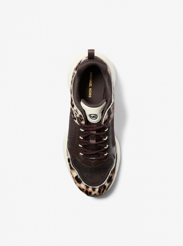 Michael Kors Bowie Leopard-Print Calf Hair and Mesh Trainer