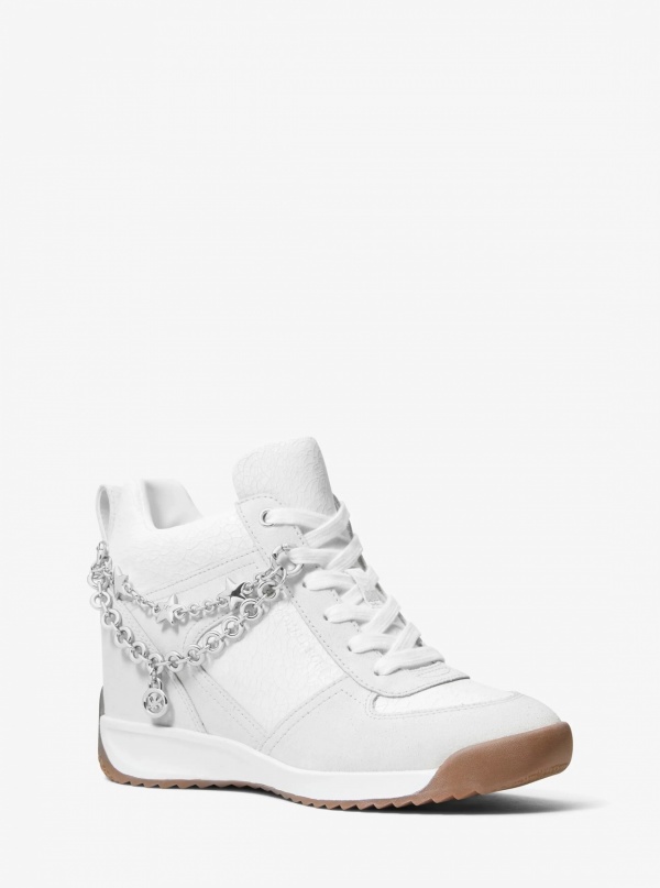 Michael Kors Nikko S2 Embellished Mixed-Media Wedge Trainer