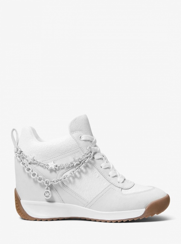 Michael Kors Nikko S2 Embellished Mixed-Media Wedge Trainer
