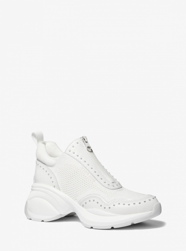 Michael Kors Zuma Studded Mixed-Media Trainer