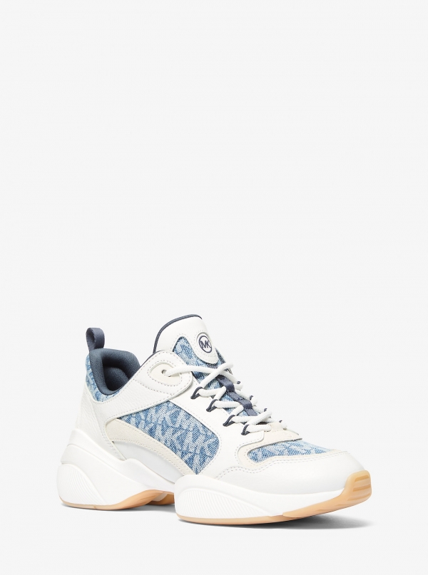 MICHAEL Michael Kors Bowie Signature Logo Print Denim Trainer